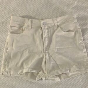 Express Mid Rise White Convertible Hem Jean Shorts